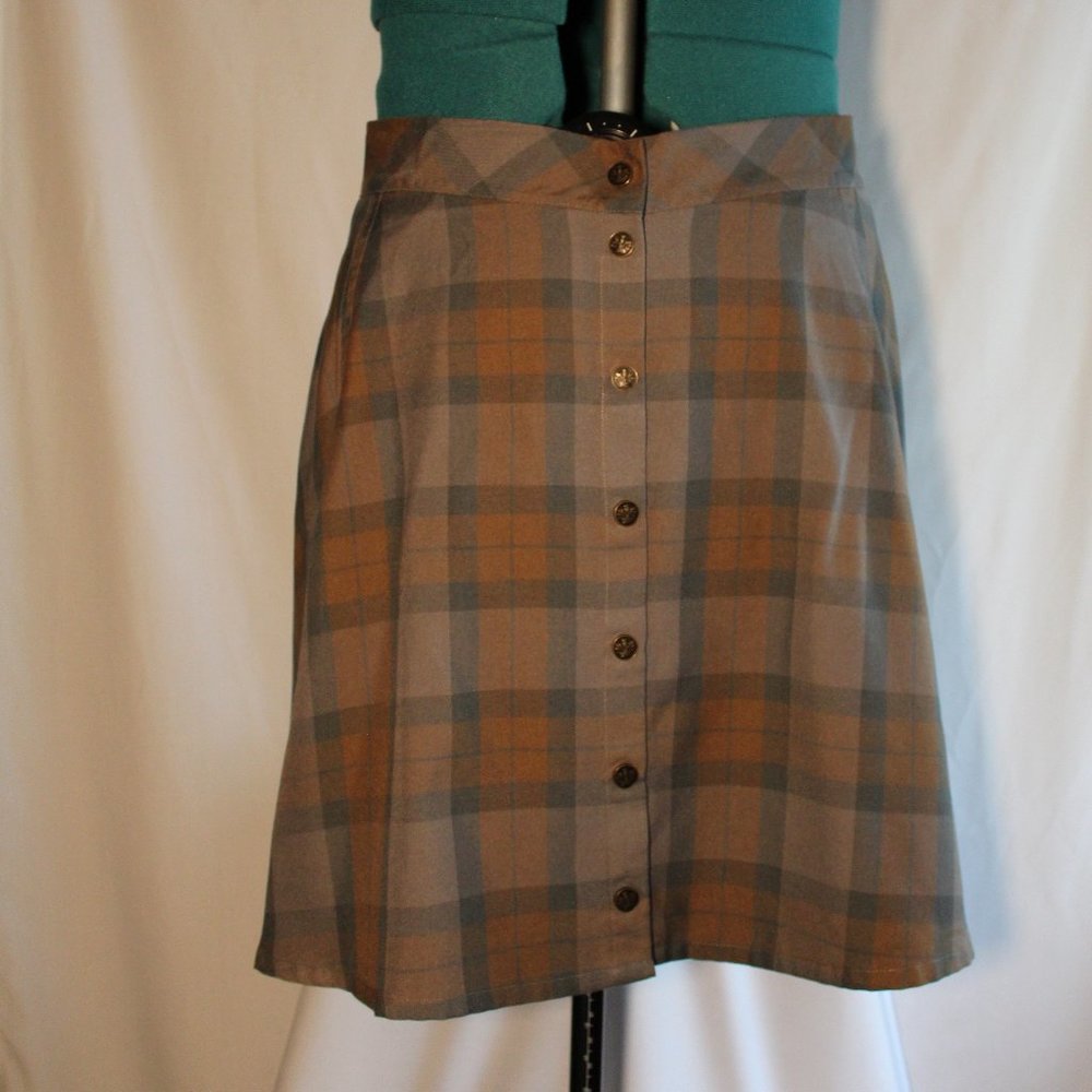 Outlander tartan button front mini skater skirt